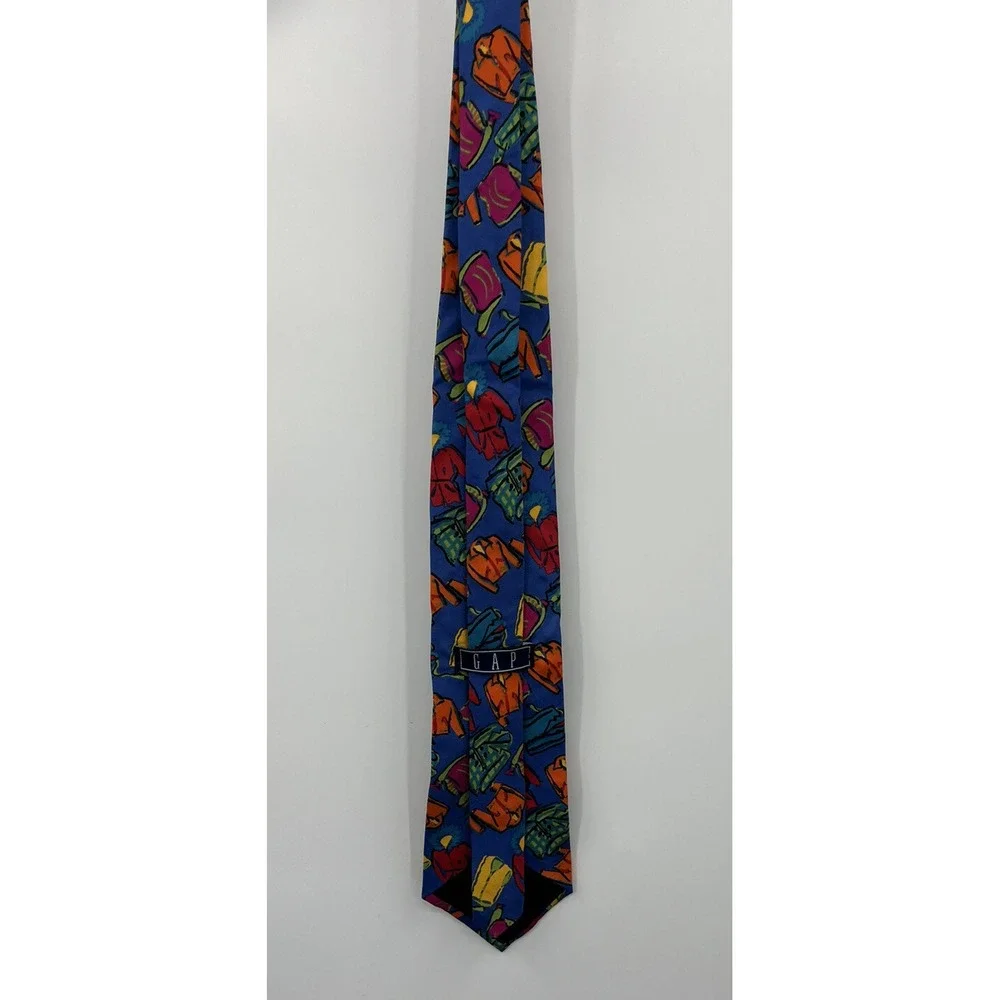 Gap Vintage Y2K 90s Italian Silk Tie Neon Winter Wear Print 57